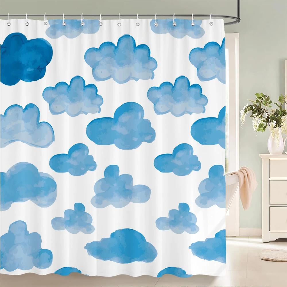 Waterverf Wolken Hemel Landschap Douchegordijnen Waterdicht Stof Badkamer Gordijnen Voor Badkamer Badkuip Baden Cover Met Haken
