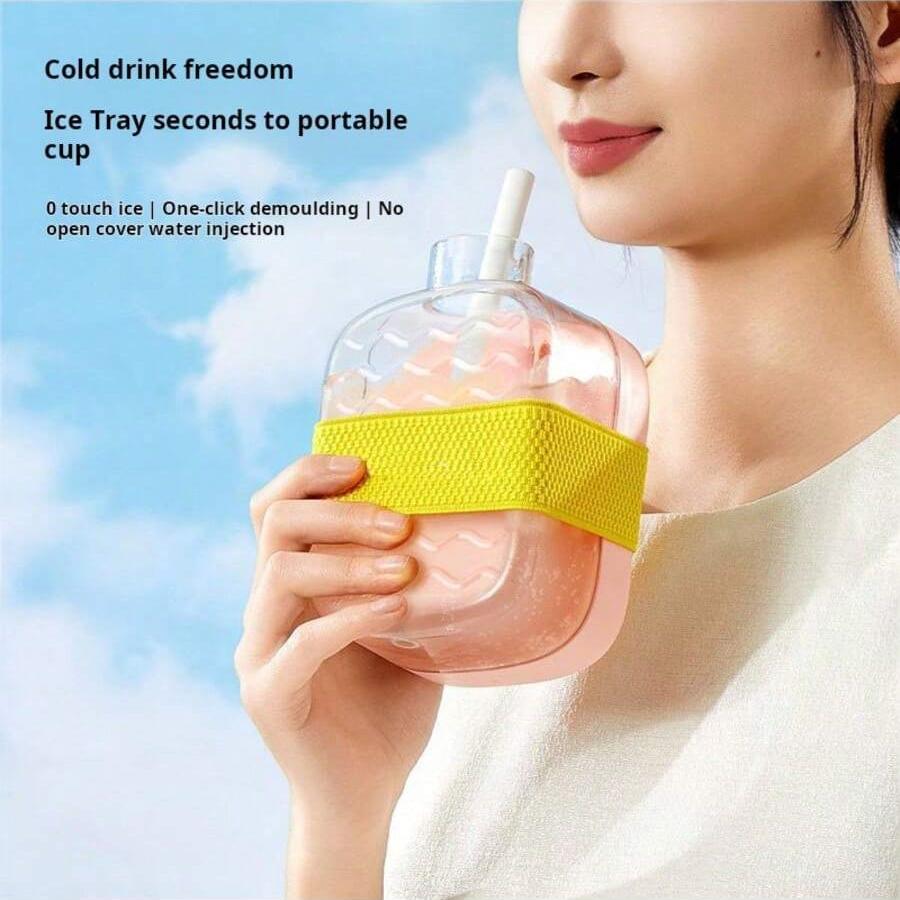 Non-Toxic 2-In-1 Water Bottle With Built-In Ice Tray & Straw Leak-Proof Portable Sports Bottle Portable Ice Maker Bottle