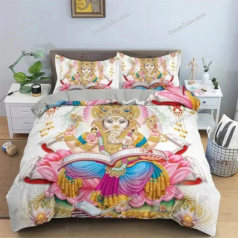 Lord Ganesha Duvet Cover Microfiber Indian Elephant Bedding Set Bohemia Mandala Comforter Cover King for Boys Girls Room Decor
