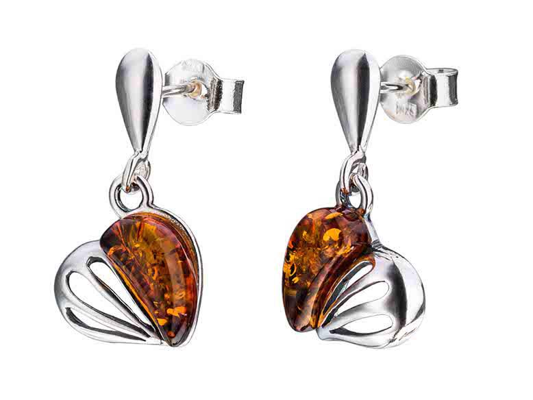 Silver Leaf Earrings with Lava Black Women' Volcanic Lava Studs