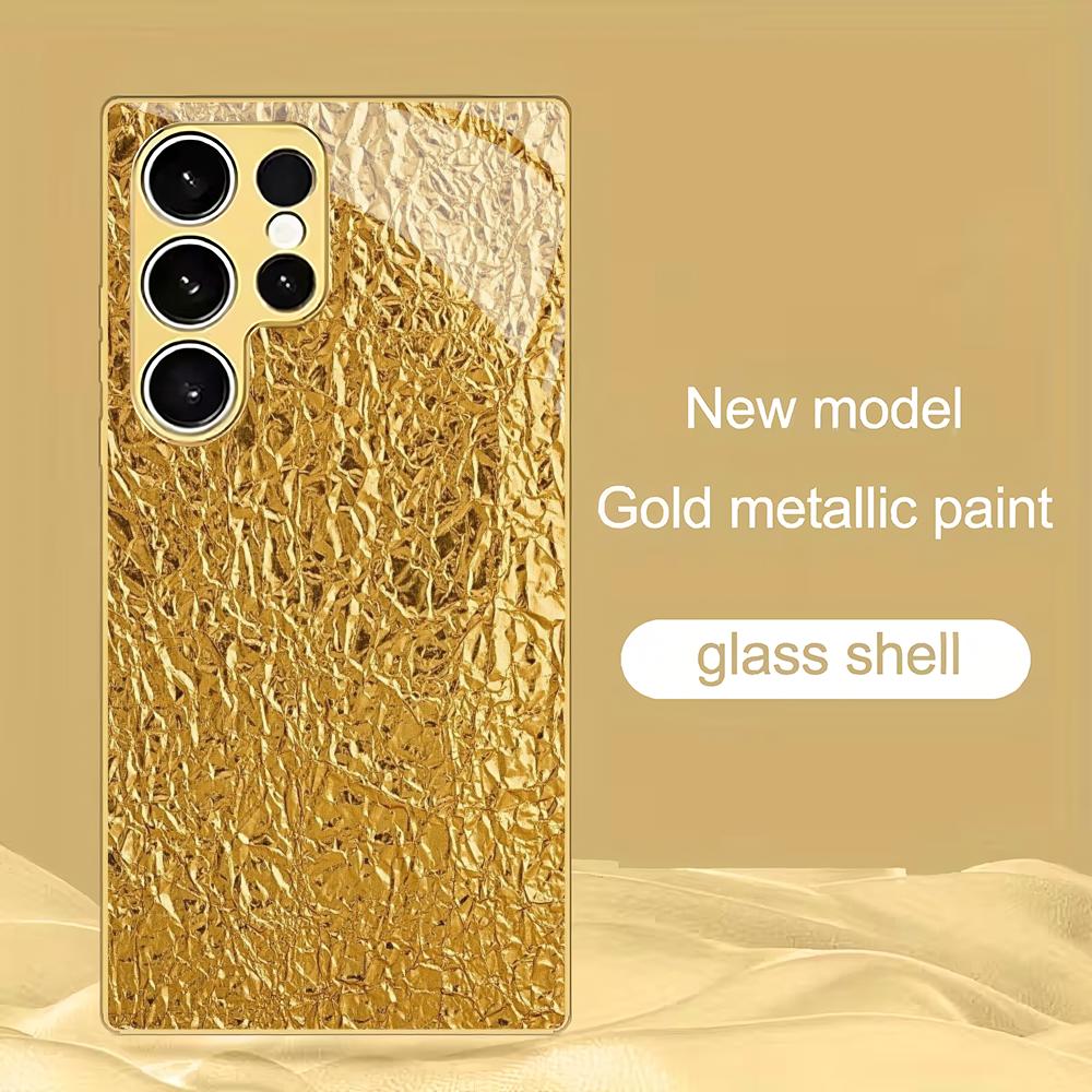 Gold Plated Tempered Glass Phone Case Suitable for Samsung Galaxy S26 S25 S24 S23 S22 S20 FE/Ultra/Plus Anti Drop Back Cover