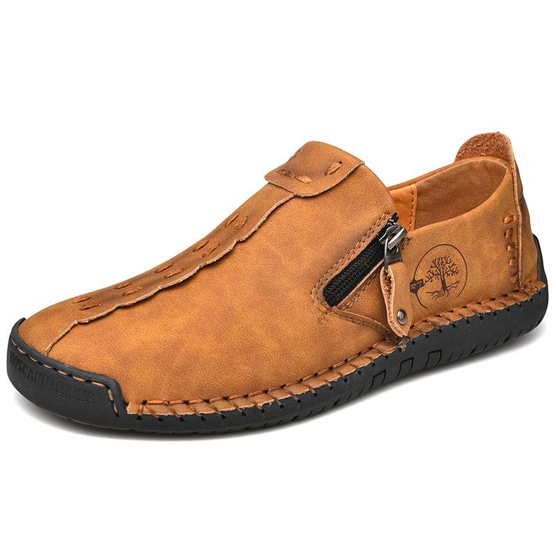 Large Size Spring And Autumn New Style Casual Shoes For Men's Large Size Beans Shoes Hand-Sewn Leather Shoes Casual Flat Bottom