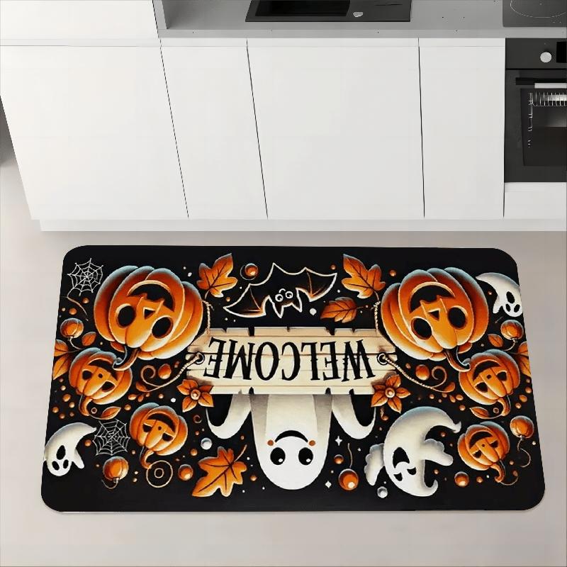 VIKAMA Halloween Carpet Cute Ghost Pumpkin Doormat Welcome Mat Rug For Bedroom  Live Room Carpet Outdoor Carpet Home Decoration