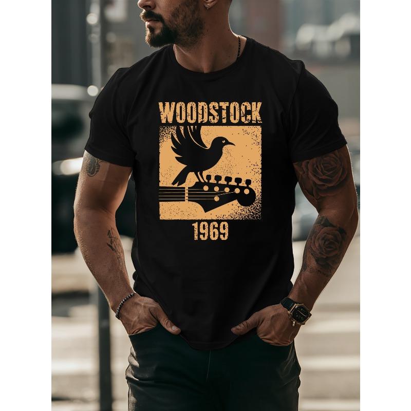 Woodstock 1969 Men's Summer Short-Sleeved T-Shirts, Fashionable And Trendy Printed, Spring And Summer Round Neck Casual Versatile Tops