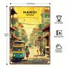 2D Flat - Vintage Hanoi Vietnam Street Scene Metal Sign - 20.32x30.48 Cm Retro Wall Art, Rustic Iron Decor with Pre-Drilled Hole