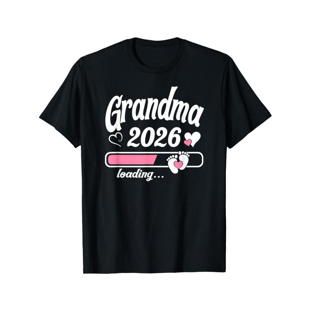 Grandma 2026 Loading Pregnancy Announcement Graphic TShirt Casual Cotton Tee for Women