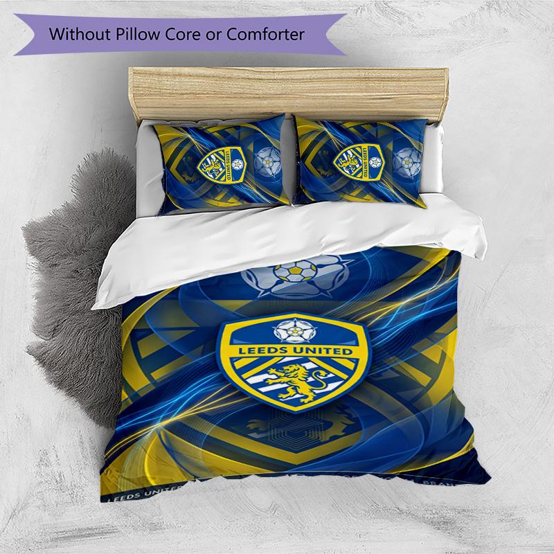 Leeds United Football Printed 3 Pieces Bedding Set, Comfortable Skin Friendly Bedroom Duvet Cover Set