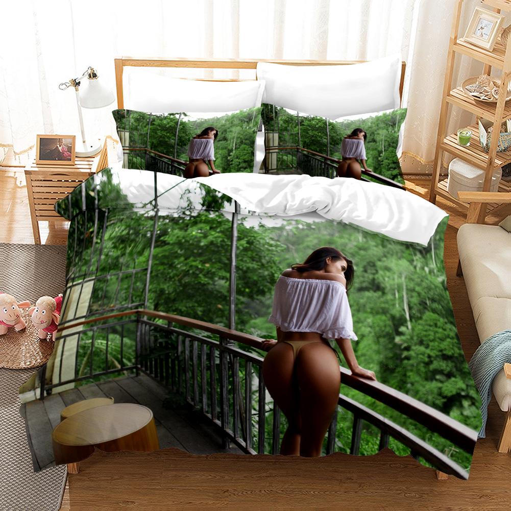 Literie à motif de beauté sexy 3D, lit simple, double, taie d'oreiller et housse de couette, 2 ou 3 imprimés de beauté de bikini, décoration de maison confortable