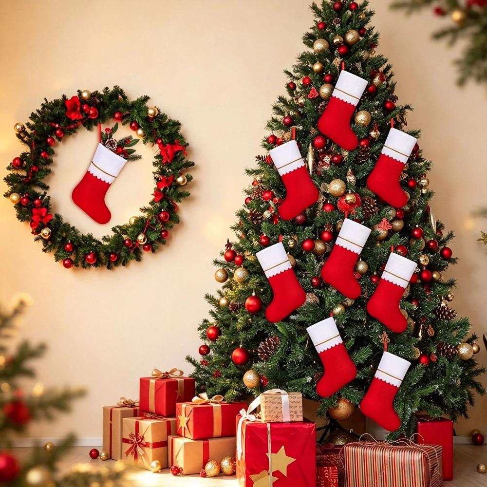 Golden Trim Hanging Socks Red Felt Festive Ornament New Gift Candy Bag Christmas Party