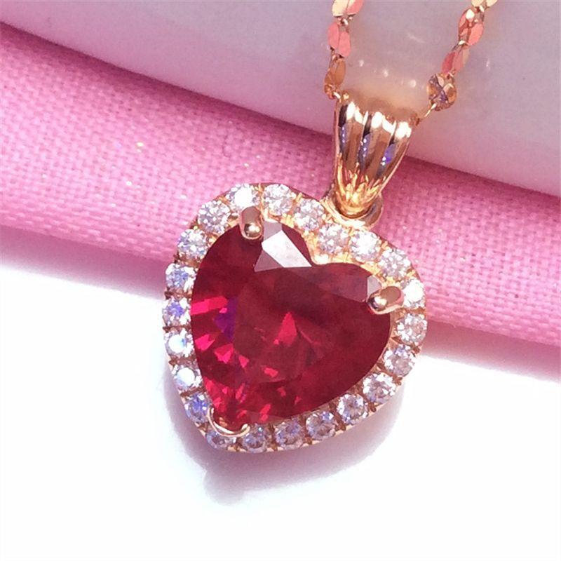 Exquisite Russian 585 Purple Gold Red Love Pendant Inlaid Peach Heart Pendant Rose Gold Plated Heart Necklace