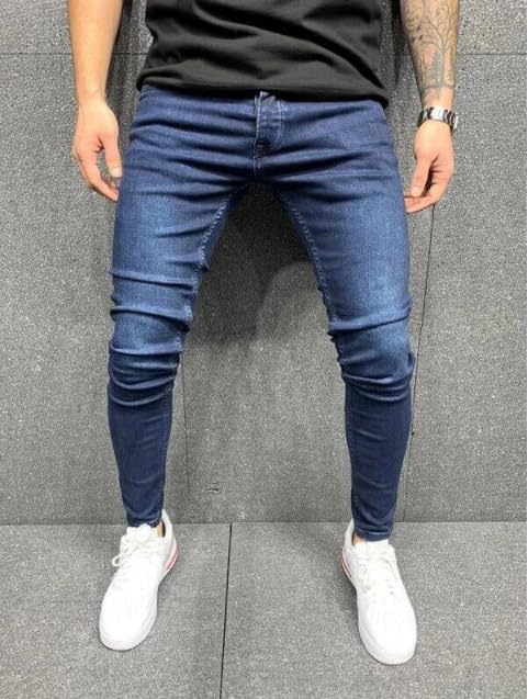 [Petit de Francais] Men's Denim Jogger Pants, Distressed Jeans, Men's Rider Jeans, Denim Motorcycle Jeans D-46 (M, Black)