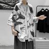 Sommer Herren Hemd Kurzarm Hai Print Einreihig Knöpfe Lockere Strickjacke Dünn Umlegekragen Streetwear Mittellanges Urlaub Strand Top