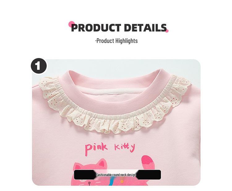 Girls' Lace Collar Sweatshirt and Pants Set - Casual Spring/Autumn Style