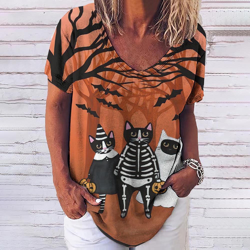 Μπλουζάκι Γυναικείο 3d Fashion Cat Print V λαιμόκοψη κοντό μανίκι Βασικά μπλουζάκια Streetwear Καλοκαιρινό casual υπερμεγέθη γυναικεία ρούχα 5XL