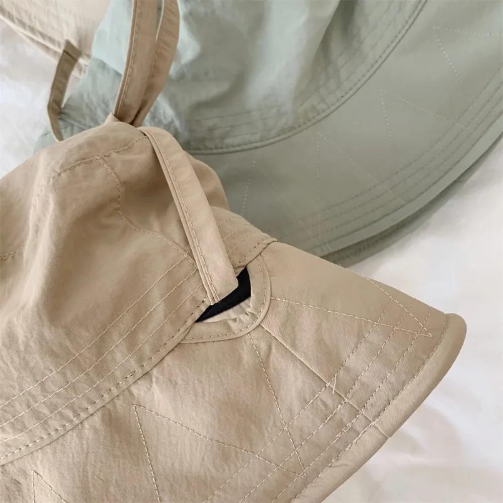 Ins Windbreak Rope Fisherman Hat Thin Solid Color Sunshade Basin Hat Lace-up Sunscreen Hat Summer