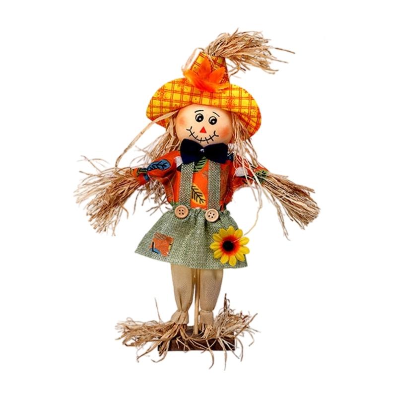 Handcrafted Harvest Witch Ornament With Dried Grass Materials Scarecrow Tabletop Decoration for Harvest Festival