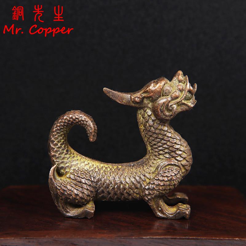Antique Copper Beast Small Statue Desktop Ornaments Mythical Animal Figurines Miniatures Living Room Home Decoration Crafts Gift