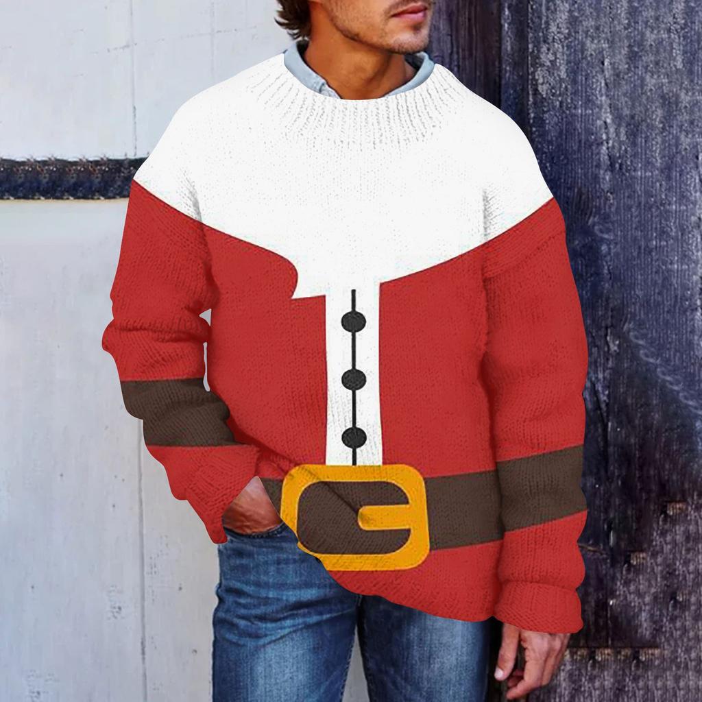 Men's Christmas Print Faux Sweater, Crewneck Sweatshirt, Loose Long-sleeved Top