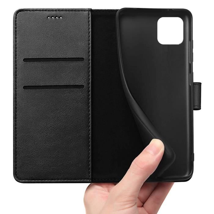 Coque pour Samsung A22 5G - Portefeuille Noir Rabat Clapet Aimanté Rangement Cartes Phonillico®
