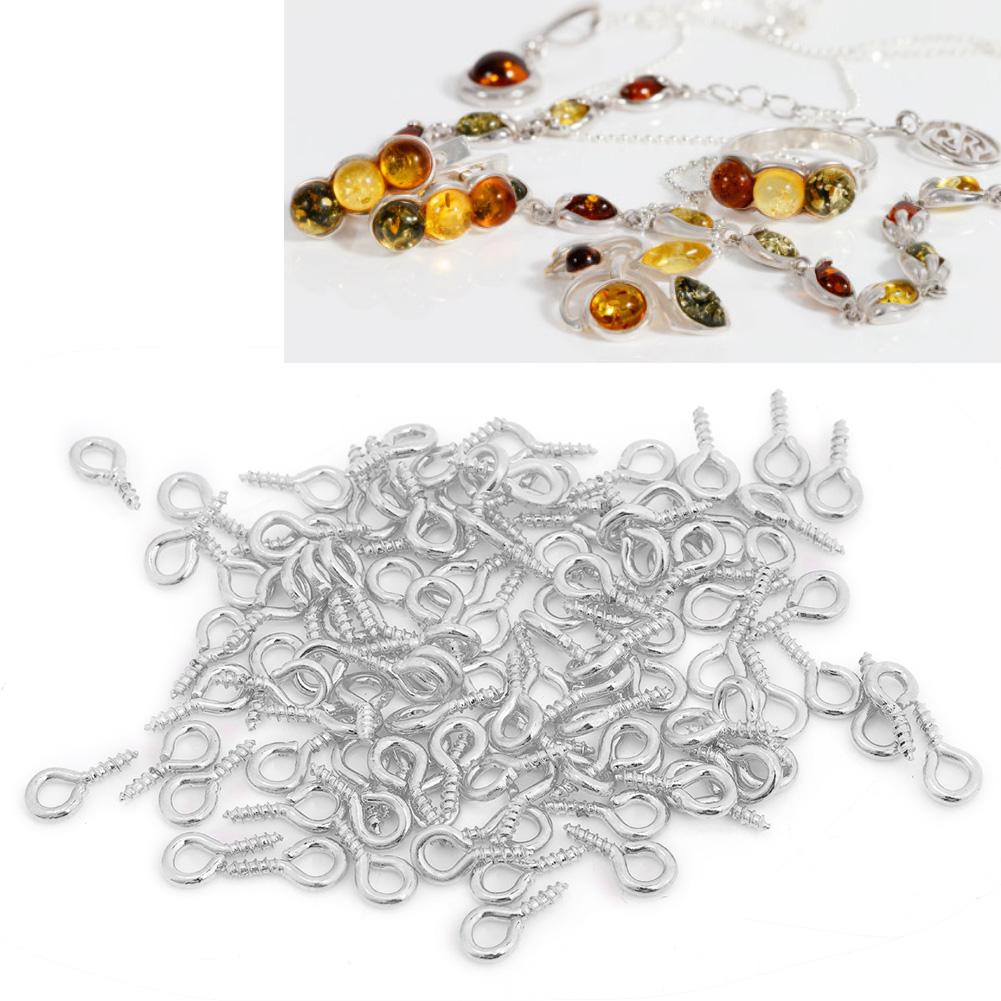 100pcs DIY Metal Screw Eye Pin Drill Hook Loop Clay Resin Jewelry Findings Accessory (Silver)