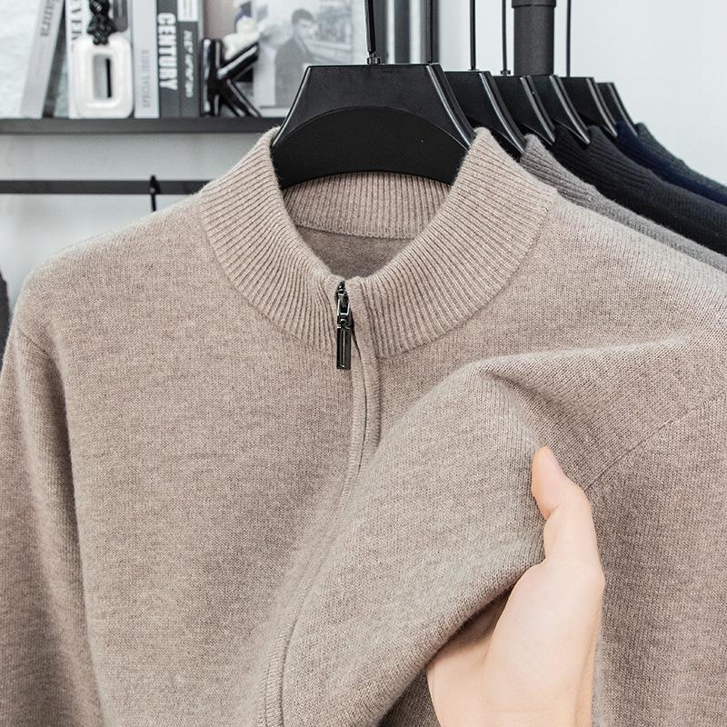 Jachetă Cardigan Groasă 100% Lână Pură pentru Bărbați - Pulover cu Fermoar High-End 600g