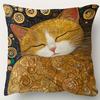 2D Flat- Vintage Art Nouveau Sleeping Ginger Cat Throw Pillow Cover Gustav Klimt Style Decorative Cushion Case For Home Bedroom