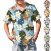 Kortærmet hawaiisk skjorte til drenge med knapper, sommer skjorte, tropisk blomsterprint, afslappet strandskjorte til børn, let åndbart stof