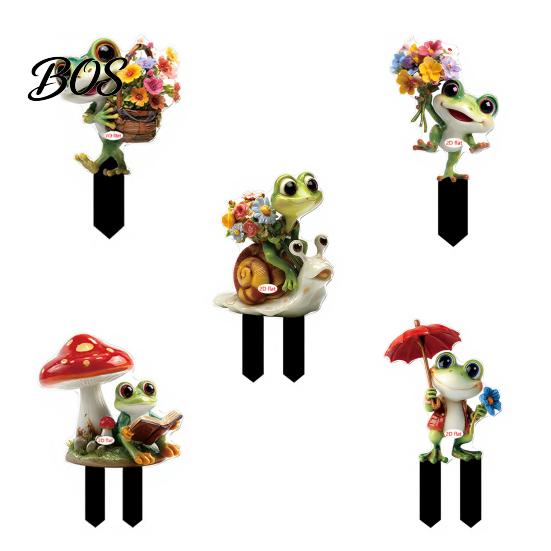 UV Printed Garden Art Cartoon Frog Stake, 2D Acrylic Cute Decoration, Waterproof 3D Effect Stake Outdoor Yard for Lawn Flower Bed Planter Decor