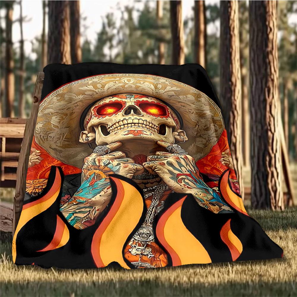 1 Stück Día de los Muertos Totenkopf-Print Outdoor-Decke, Leichte Polyester-,