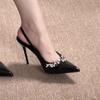 2025 neue Herbst- und Winter-Spitz-Strass-Taschenkopf schwarze High Heels Damen schöne dünne Ferse Temperament Nude Lackschuhe