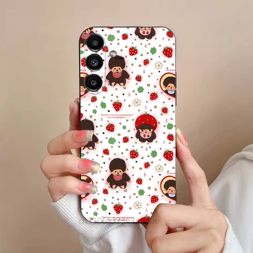 Cute Monchhichis Phone Case For Samsung S25,24,21,22,23,S30,Ultra,S20,Plus,Fe,Lite,Note,S10,S9,Black Soft Shell