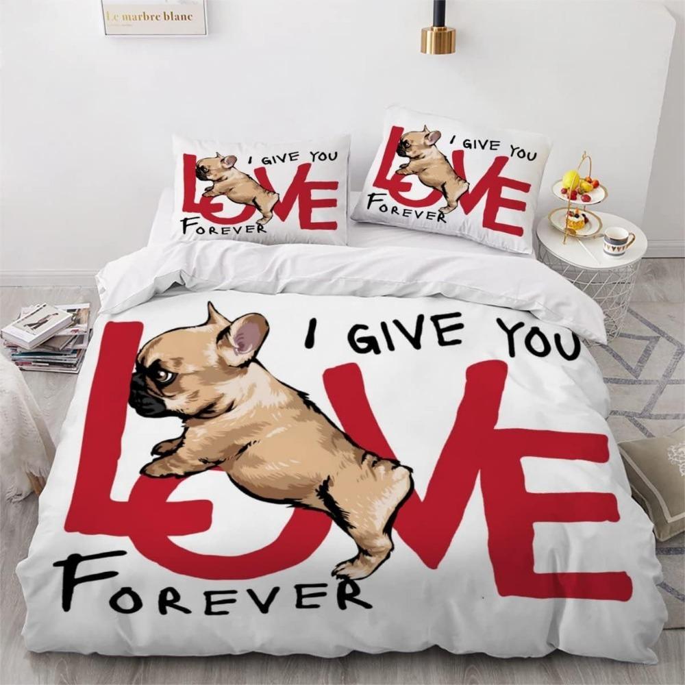 Set Copripiumino Bulldog Francese Simpatico Motivo Animale Set Letto Stampa 3D Set Biancheria da Letto per Cani Domestici per Bambini Ragazzi Ragazze Adulti 3 Pezzi