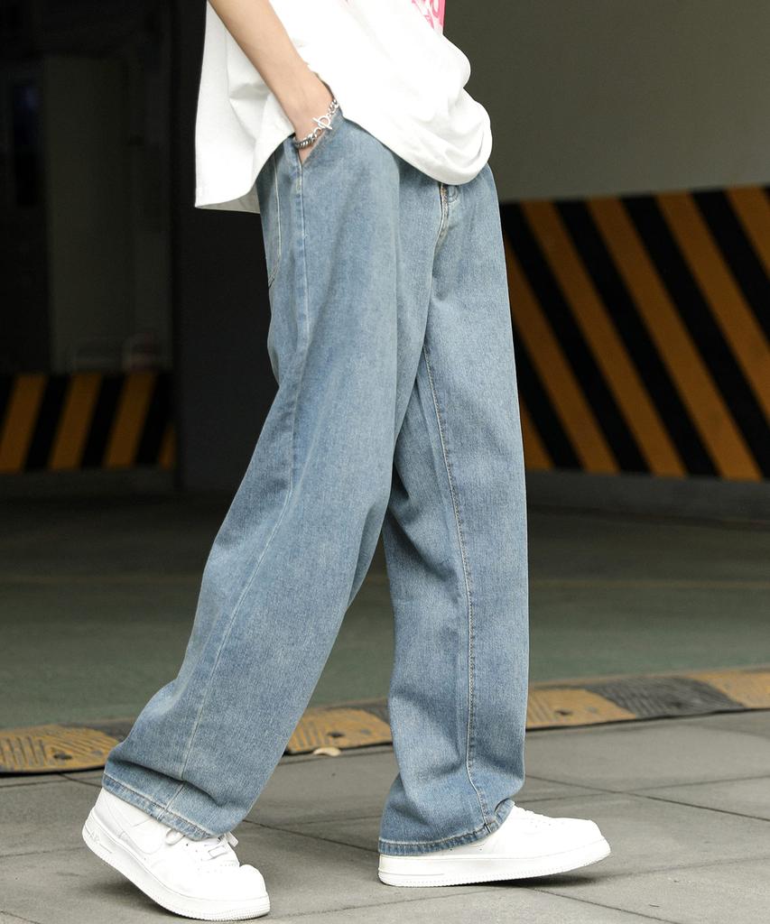 [eternal cycle] Eternal Cycle Wide Denim Jeans - Men's Denim Pants, Loose Fit, Wide Leg Jeans, Baggy Pants, Casual EC-004 (M, Navy)