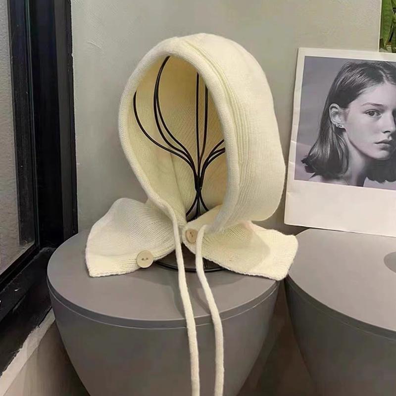 Korean Style Simple Scarf Integrated Neck Protection Warm Knitted Wool Ear Protection Shawl Hat