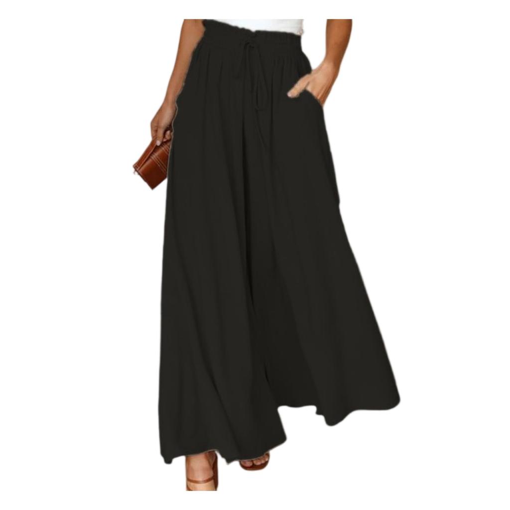 Women's Casual Fashion Elastic Waistband Wide Leg High Waist Long Skirt Pants