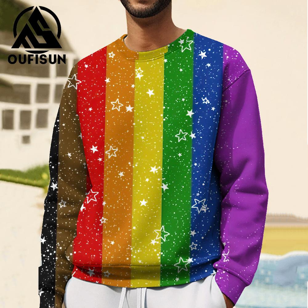 2024 Mode Hoodies Voor Heren Sweatshirts Lente Oversized Lange Mouw Tops Regenboog Grafische Kleding Streetwear Mannelijke Hoodies