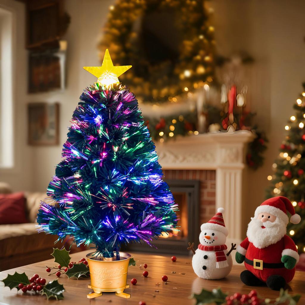 Mini Fiber Optic Tabletop Christmas Tree with Gold Star Topper YUETJIN 60 Cm High Green Tree