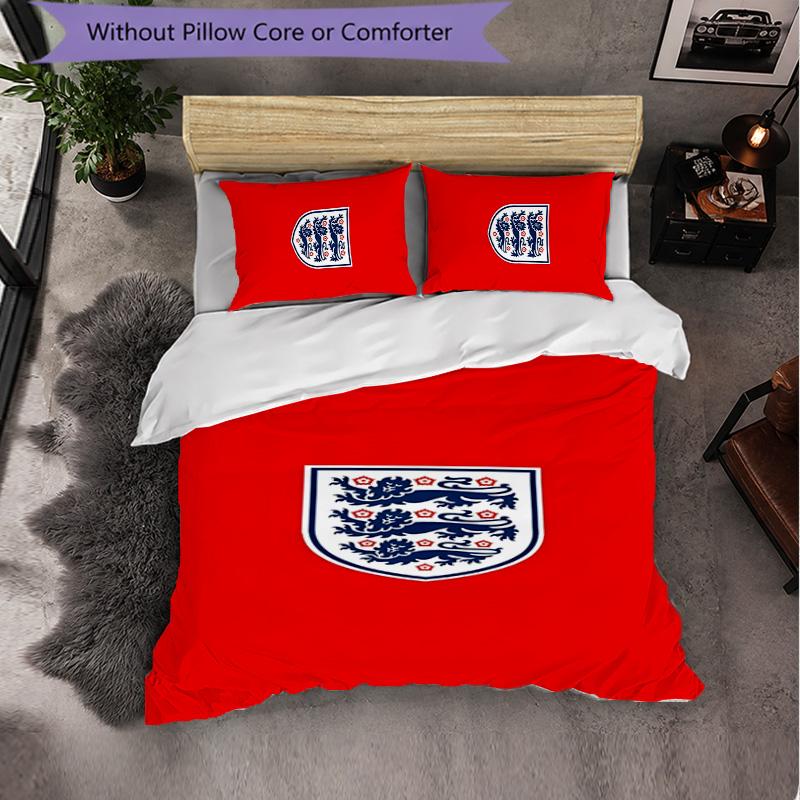 England Nationalmannschaft 3-teiliges Bettwäsche-Set Weiches Bettbezug-Set mit Kissenbezügen Bedrucktes Schlafzimmer-Deko-Set für Zuhause
