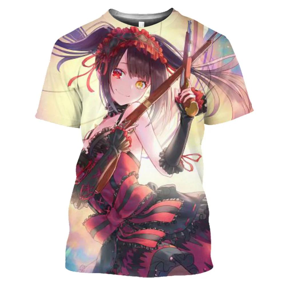 Mangas Date A Live Tokisaki Kurumi Sexy Girls Otaku Graphic T-Shirt Anime Short Sleeve Harajuku Shirt for Men Tops & Tees