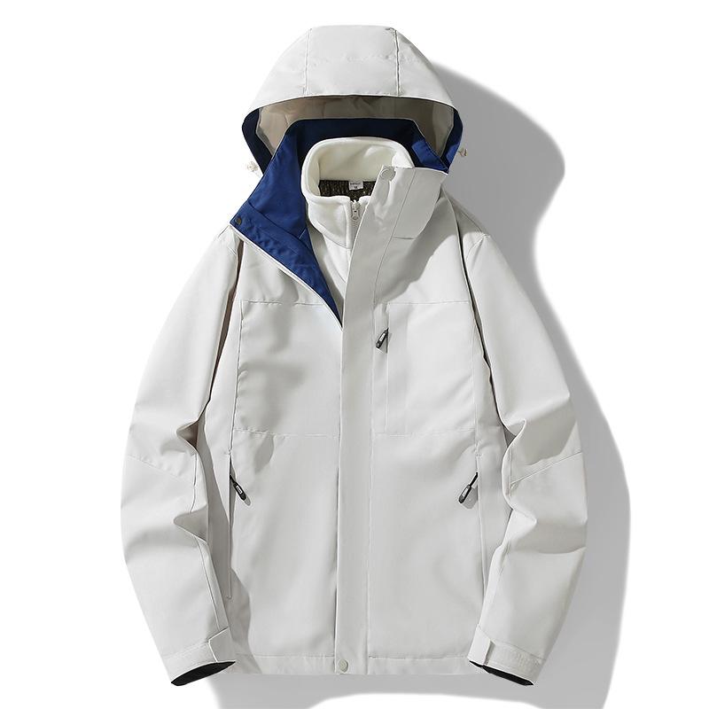 Veste 3-en-1 Coupe-vent Imperméable pour Femme avec Doublure Plus Velours, Épaissie pour l'Automne/Hiver, Style Alpinisme Couleur Contrastée pour Homme.
