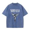 Vintage Washed T-shirt Nirvana Punk Rock Silver Angel Skull Print Loose Short Sleeves