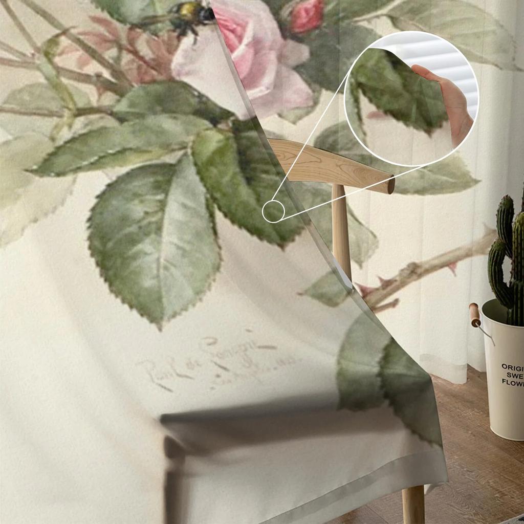 Pink Rose Vintage Tulle Window Curtain For Living Room Modern Sheer Curtain For Bedroom Kitchen Drapes Custom