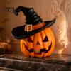 Beschwerte Vollharzfiguren Halloween Kürbis Ornament mit Hexenhut, Jack O Lantern Dekorative Lampe, Gruselige Skript Killing Requisiten Spooky