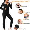 Women's Long Sleeve Zipper Yoga Set: Hooded Sauna Suit for Fitness & Running