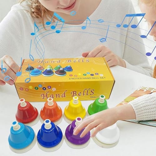 Colorful 8-note Handbell Set with Touch Controls, Harmony, and Mallets. Perfect As a Gift for New Year's or Christmas. Perfect for Beginners, Beginner