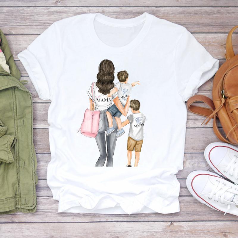 Mom's Mother's Day Themed Printed Round Neck Plus Size Fashionable Loose Cotton Short Sleeved Top T-Shirts Women’s