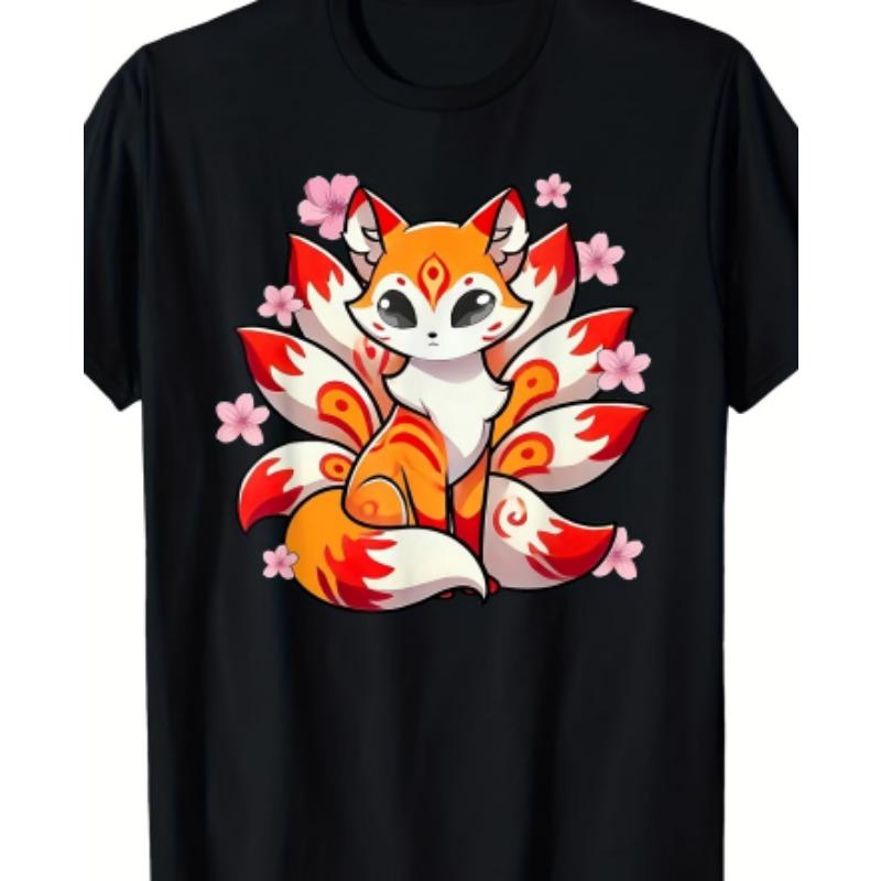 Men's Anime Print T-Shirt - Anime Character Print Crew Neck Short Sleeve Shirt, Machine Washable, Suitable for Anime Apparel and Party Outfits