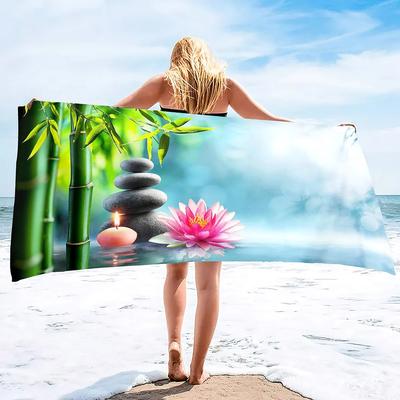 Zen Stones Bamboo Beach Towel Soft Absorbent Bath Towel Microfiber Quick Dry Hand Towels for Sport Gym Spa Travel Yoga Swimming