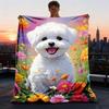1 Stück flauschige weiße Hund Outdoor Flanelldecke, maschinenwaschbar, perfektes Geschenk zum Geburtstag, Reiseaccessoire für Feiertage, strapazierfähiges Material