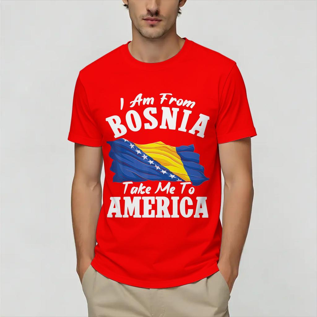 Maglietta Unisex I Am from Bosnia Take Me to America T-Shirt Bosniaca Abbigliamento in Puro Cotone Manica Corta Girocollo Maglietta T-Shirt per Adulti